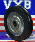 6mm Bore Bearing - 39mm Wire Rope Cable Track Roller Pulley 6x39x8mm, U-groove with nylon and rubber exterior, side view