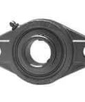 Front view of 40mm Sealed Ball Bearing, 2-Bolt Flange, Single Unit, Stainless Housing, Set-Screw Lock, Washdown Duty, M12 Bolt Holes.