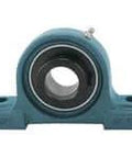 Heavy Eccentric Collar Pillow Style Bearing Holder With Ball Bearing Insert And Locking Set Screw For General Purpose High Load Applications Inner Diameter One And Seven Eighths Inches Outer Diameter Spherical Style, front view