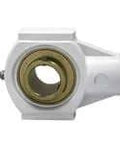 Front view of 20mm Zinc Wide Set Screw White Plastic Hanger Housing for cabinet tracks and sliding doors.