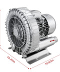 1HP Regenerative Blower With 85 CFM Air Flow At 110V Single Phase High Pressure Vortex Ring Pump shown in side view