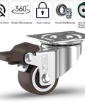 1 Inch Small Caster Wheels With 4 Brakes And Screws, 90 Lb Load Capacity, Low Profile Silent Castors For Cart And Furniture