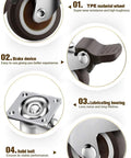 Close-up of 1 Inch Small Caster Wheels With 4 Brakes And Screws showing material, brake device, lubricating bearing, and solid bolt.