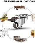 1 Inch Small Caster Wheels With 4 Brakes And Screws, 90 Lb Load Capacity, Low Profile Silent Castors For Cart And Furniture