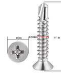 300pcs #8 x 1 Inch Flat Head Self Tapping Sheet Metal Screws Stainless Steel High Strength Quick Self Drilling Screws with Deep Threads