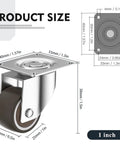 Low Profile 1 Inch Caster Wheels Set Of 4 For Small Furniture No Noise Premium Rubber Casters With 360 Degree Top Plate