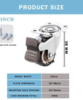 Small Caster Wheels 1 Inch Low Profile 360 Degree Swivel Casters Set Of 4 For Furniture Workbench And Cart With 2 Brakes And 2 Without Brakes Noise Free Smooth Quiet Rolling With Ball Bearings Includes 16 Screws And 1 Screwdriver For Mounting shown with dimensions and screws