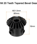1M 20 teeth tapered bevel gear, 21.5mm diameter, 5mm bore, 18mm height, made from 45# steel, front view