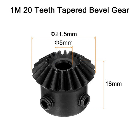 1M 20 teeth tapered bevel gear, 21.5mm diameter, 5mm bore, 18mm height, made from 45# steel, front view