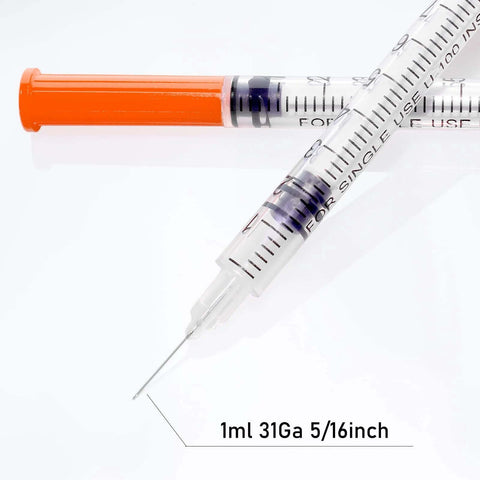Insulin Syringe 1 Milliliter 31G 5 Sixteenth Inch Disposable 20 Count Packaged With Clear Markings And Smooth Plunger
