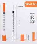 1ml Lab Syringes With 30G 13mm Needle Pack Of 30 Individually Wrapped Sterile For Classrooms And Research dimensions diagram