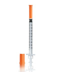 1 mL Syringe With 31G Needle Five Sixteenth Inch Length Individually Wrapped, shown upright with cap off, Pack Of 100 For Lab Use