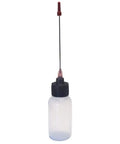 Five Pack Of Medical Grade 1 Oz Boston Round Bottles With Extra Long 2 Inch Stainless Needle Applicator For Gun Oils And Precision Lubricants Liberty Products Great For Gun Maintenance And Lubricants Easy Dispense With LDPE Boston Round Bottles close-up with needle