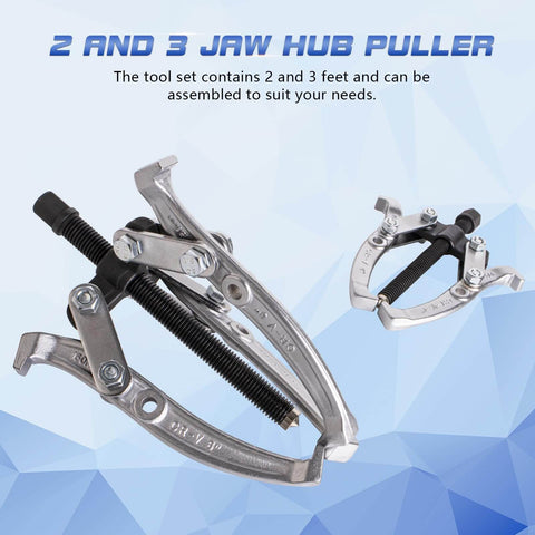 Beast Gear Puller Set With 3, 4, 6 And 8 Inch Pullers And 2 And 3 Jaw Hubs Bearing Separator, reversible design visible.