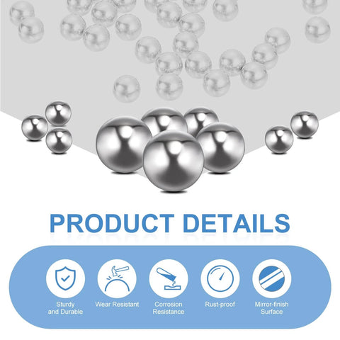 Image showing 2.381mm Bearing Balls Set, 100 Pcs 440C Stainless Steel G10 Precision Balls, highlighting rust and wear resistance features.