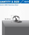 2.381mm Bearing Balls Set, 100 Pcs 440C Stainless Steel G10 Precision Balls For Bearings, Bicycles, Casters, And Machinery