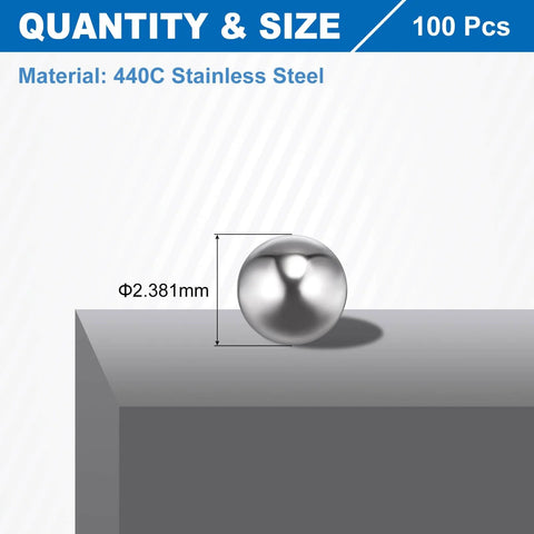 2.381mm Bearing Balls Set, 100 Pcs 440C Stainless Steel G10 Precision Balls For Bearings, Bicycles, Casters, And Machinery