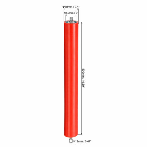 Durable Polyurethane Coated Conveyor Roller 2.4 Inch Diameter 20 Inch Length Red with Stainless Steel Shaft and Galvanized End