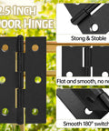 2.5 inch black butt door hinge shown with ball bearing design, highlighted features include durable steel construction and smooth operation.