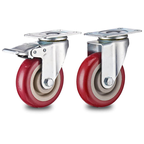 2.5 Inch Heavy Duty Swivel Caster Wheels Set of 4 with Brake, Locking Bearing Top Plate Casters