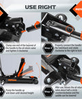 4-step usage instructions for 2.5 Ton Floor Jack For Cars With Low Profile Design AV Heavy Duty Steel Hydraulic Floor Jack With Single Piston Pump