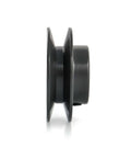 Side view of 2.5 Inch Outer Diameter Single Groove Web Sheave With Five Eighths Inch Fixed Bore For V Belt Pulleys 4L A AX Cast Iron