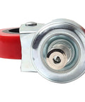 Close-up of a red post mount polyurethane caster wheel from the 2.5 Inch Heavy Duty Swivel Caster Wheels 4 Pack, ideal for various carts and stools.