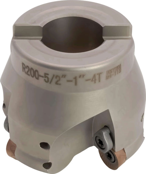 Two And A Half Inch Round Insert Indexable Face Mill With One Inch Arbor Hole And Three Eighth Inch Keyway, Four Flute