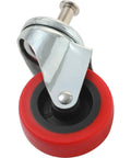 2.5 Inch Heavy Duty Swivel Caster Wheel with red polyurethane tire and threaded stem, part of 4 pack, ideal for carts and chairs