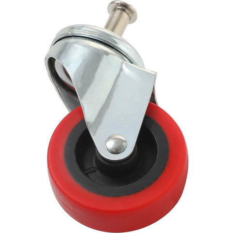 2.5 Inch Heavy Duty Swivel Caster Wheel with red polyurethane tire and threaded stem, part of 4 pack, ideal for carts and chairs