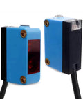 2-Pack BGX-35N Background-Suppressing Photoelectric Switch Diffuse Sensor front and side view, blue casing, 10-450 mm range, 2 m cable.