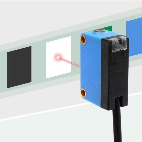 2-Pack BGX-35N Background-Suppressing Photoelectric Switch Diffuse Sensor with 10-450 Mm Adjustable Range emits red beam.