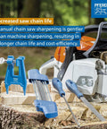 2 In 1 Chainsaw Sharpener And Depth Gauge For Three Eighths Low Profile Chains With A Five Thirty-Second Inch File next to chainsaw