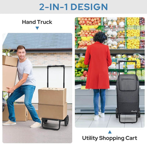 ✝️ 2 in 1 Shopping Carts for Groceries, 330 lbs Grocery Cart on Wheels shown as hand truck and shopping cart in store.
