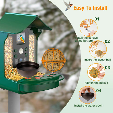 Installation steps for Metal Two In One Suet Ball Holder And Water Bowl For Birds For Outdoor Use Compatible With Most Outdoor Smart Feeders