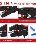 Heavy Duty Wire Stripper And Cutter Two In One For 7 To 32 AWG Wires with adjustable length stopper and blade pressure adjustment