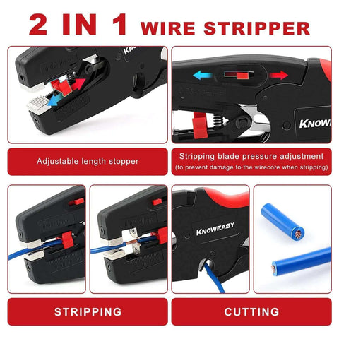 Heavy Duty Wire Stripper And Cutter Two In One For 7 To 32 AWG Wires with adjustable length stopper and blade pressure adjustment