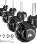 2 Inch Ball Caster Wheels With Threaded Stem Stem Diameter Three Eighths Inch And Stem Length One Inch Heavy Duty 1200 Lbs Swivel Castors Set Of Four Replacement Wheels For Furniture Cart Chair Cabinets And Coffee Table, shown with nuts and wrench