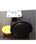 ✝️ 100-Pack 2 inch Black Plastic Caster Wheel - Plate shown on wooden surface
