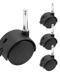 4pcs 2 Inch Swivel Caster Wheels with M8 Grip Neck Stem and Brake, black nylon, shown in set of four