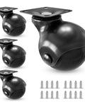 2 Inch Caster Wheels for Furniture Set of 4 Heavy Duty Swivel Plate Casters Black Polypropylene Wheels with Steel Plates Smooth Quiet Rolling with screws