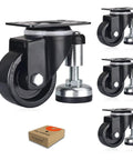 2 Inch Leveling Plate Caster Wheels with Adjustable Anti Vibration Leveling Feet, Heavy Duty Swivel Casters Set of 4, black wheels