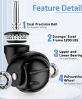 2 Inch Ball Caster Wheels Stem Casters Set Of 4 Heavy Duty 1200 Lb Capacity 360 Degree Swivel Non Marking Polyurethane Black Replacement Castors For Furniture Cabinets Carts And Coffee Tables Premium Black details