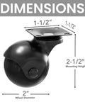 Dimensions of 2 Inch Caster Wheels for Furniture Set of 4 Heavy Duty Swivel Plate Casters Black Polypropylene Wheels with Steel Plates