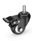 2 Inch Stem Caster Wheel Total Locking, black PVC, steel housing, threaded stem, side view, for furniture and equipment.