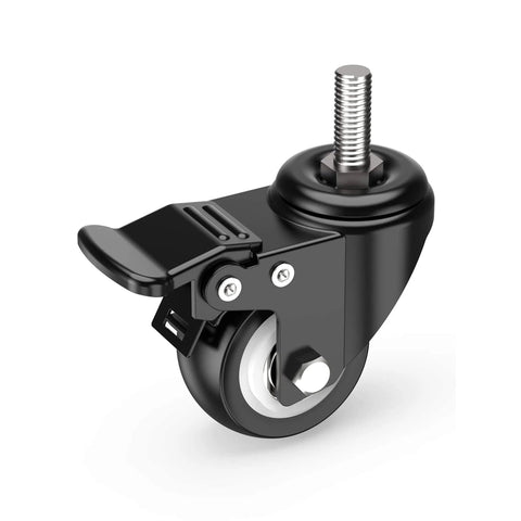 2 Inch Stem Caster Wheel Total Locking, black PVC, steel housing, threaded stem, side view, for furniture and equipment.