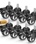 2 Inch Stem Caster Wheels Total Locking Heavy Duty Swivel Castors with 3/8 Inch 16 x 1 Threaded Stem Steel Housing PVC Wheels Black 8 Pack