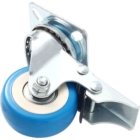12 Pack 2 Inch Brake Caster Wheels With Swivel Plate Casters In Blue Polyurethane Locking Brakes 50mm Plate 33mm Hole Center 6mm Axle