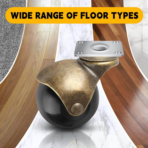 2 Inch Ball Caster Wheels Heavy Duty Set of 4 Brass Antique Style Top Plate Casters 360 Degree Swivel on various floors