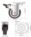 Diagram of Heavy Duty 2 Inch Caster Wheels Set of 4 with Locking Casters, showing dimensions and 360-degree swivel feature.
